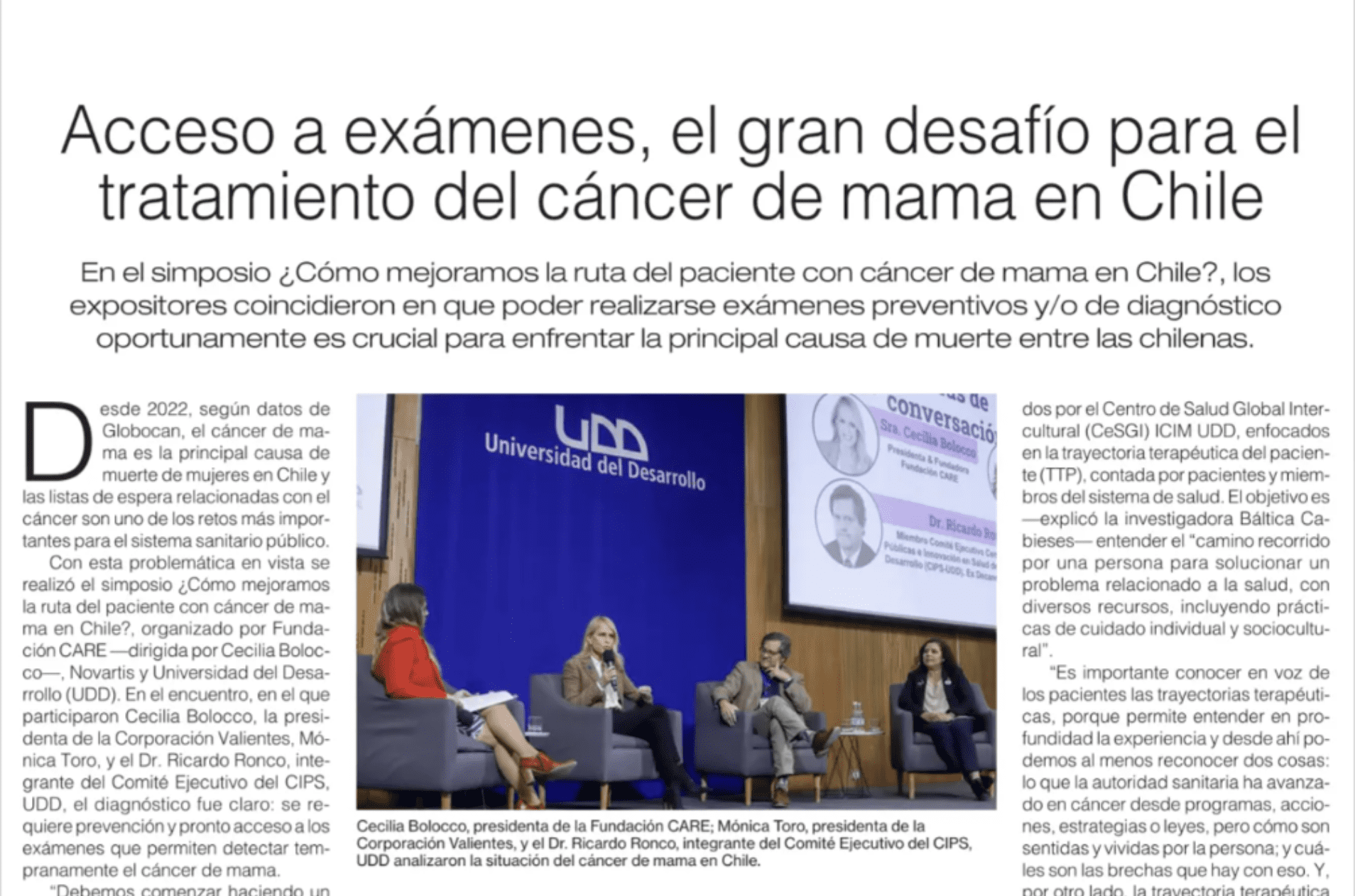 La Segunda: Acceso a exámenes, el gran desafío para el tratamiento del cáncer de mama en Chile